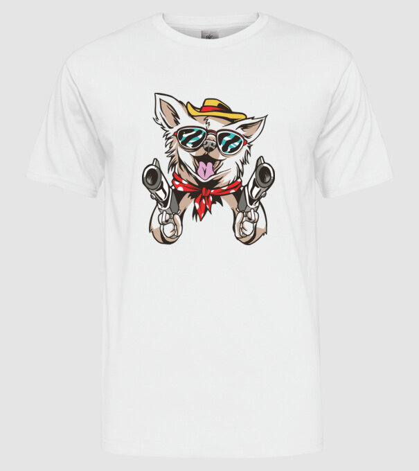 Chihuahua cu Pistol model alb pe tricou