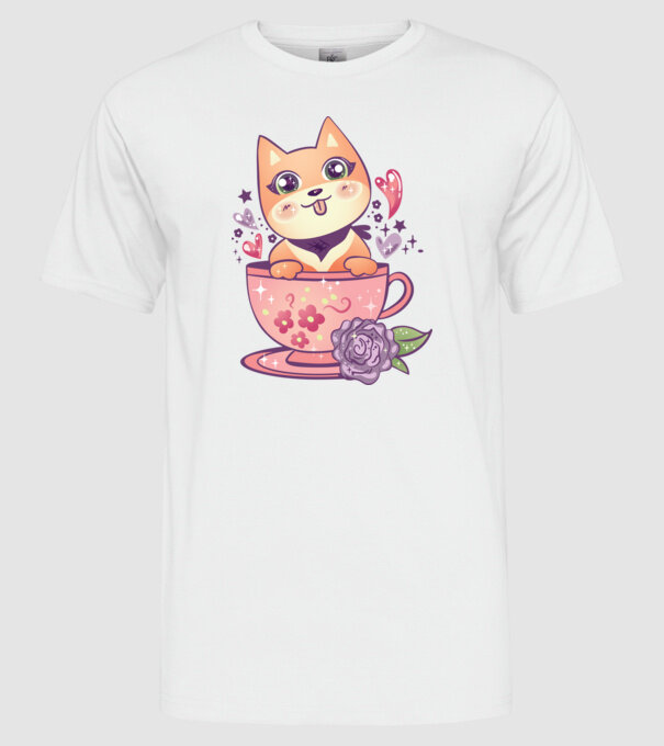 Câine drăguț Anime model alb pe tricou