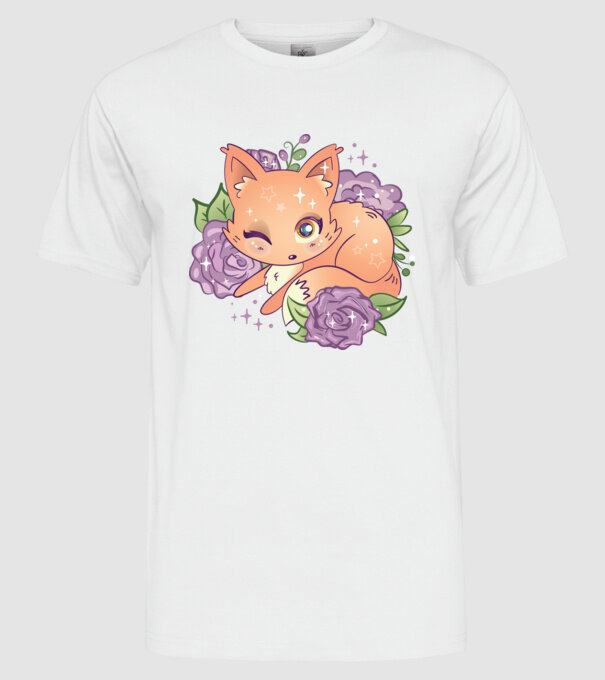 Vulpe Drăguță Anime model alb pe tricou