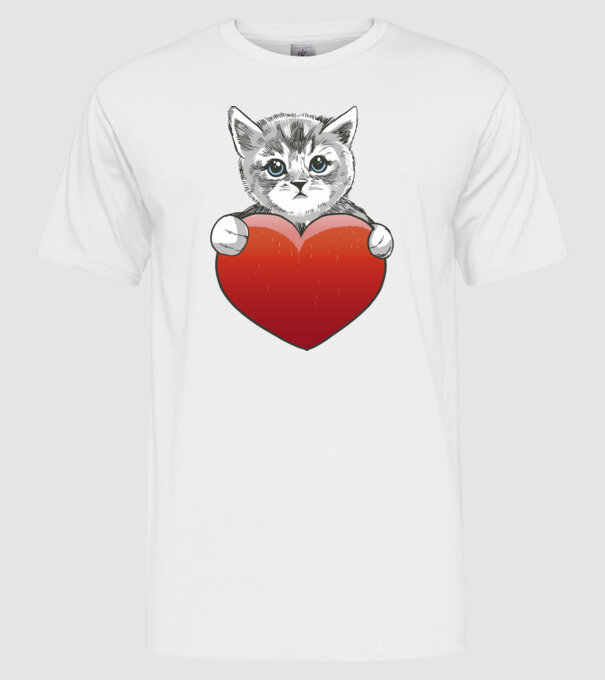 Pisicuță drăguță cu Inimă model alb pe tricou