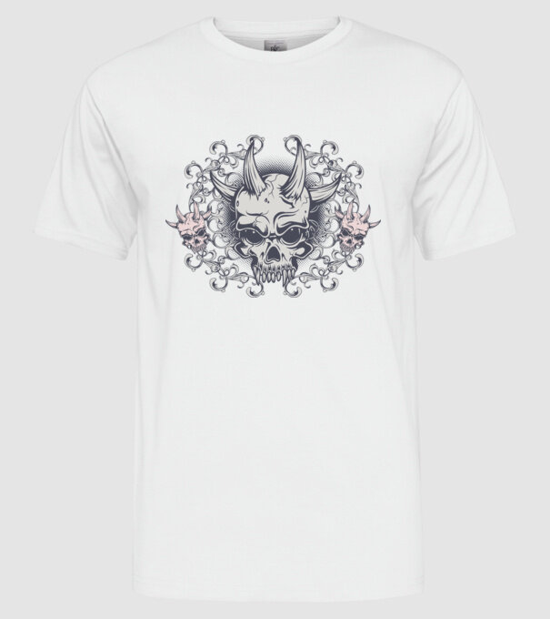 Devil Skull model alb pe tricou