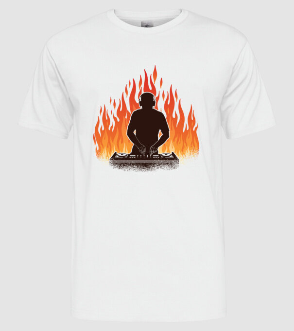 DJ Flăcări model alb pe tricou