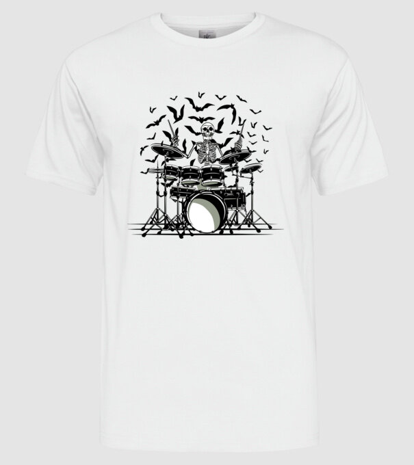 Schelet Baterist model alb pe tricou
