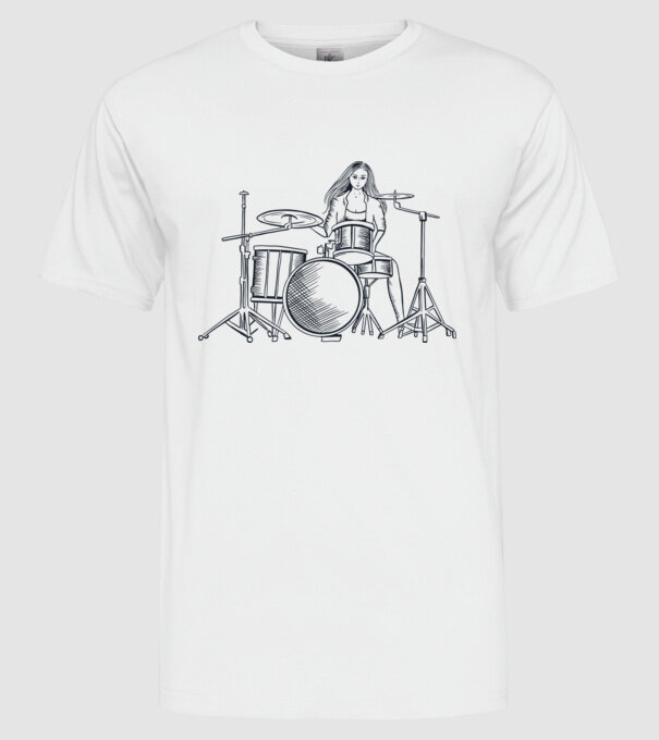 Fată Bateristă model alb pe tricou