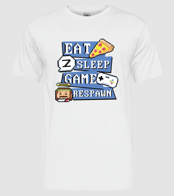 Eat, Sleep, Game respawn model alb pe tricou