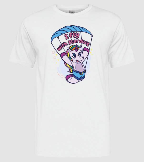 Unicorn parașutist model alb pe tricou