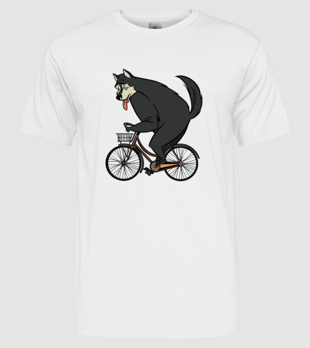Lup pe bicicletă model alb pe tricou
