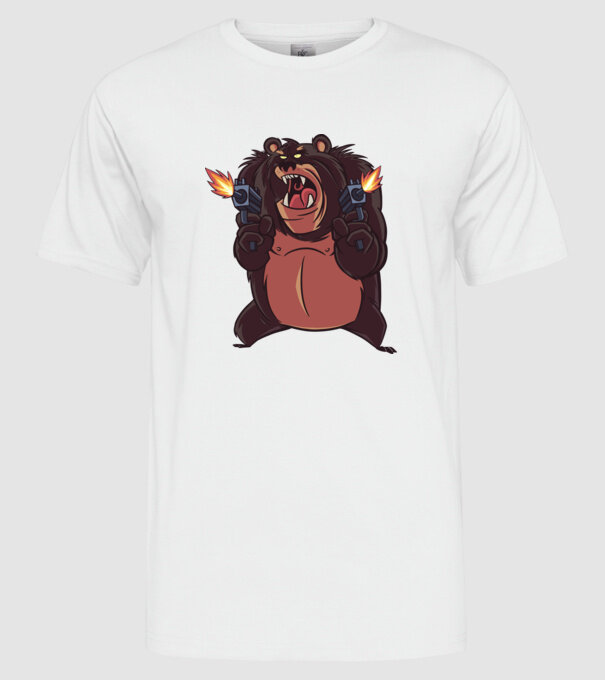 Urs înarmat model alb pe tricou