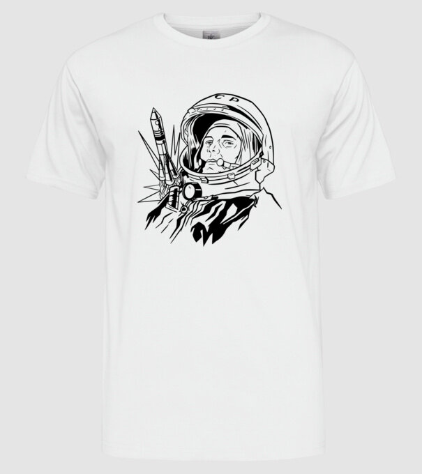 Astronautul Gagarin model alb pe tricou
