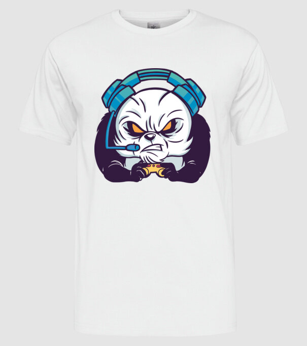 Gamer Panda model alb pe tricou