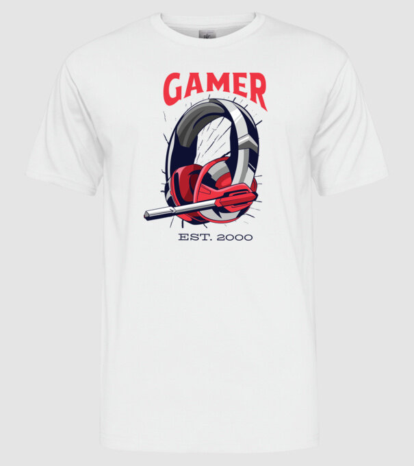 Gamer est. 2000 model alb pe tricou