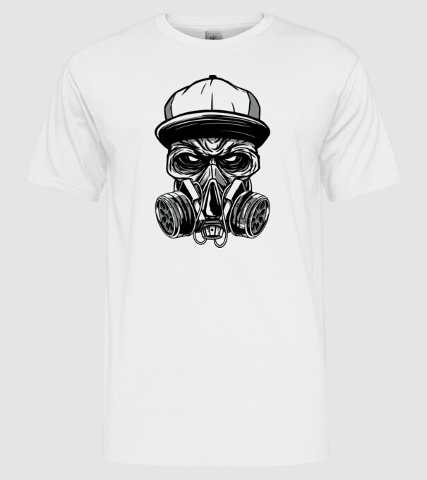 Mască de gaz Craniu model alb pe tricou