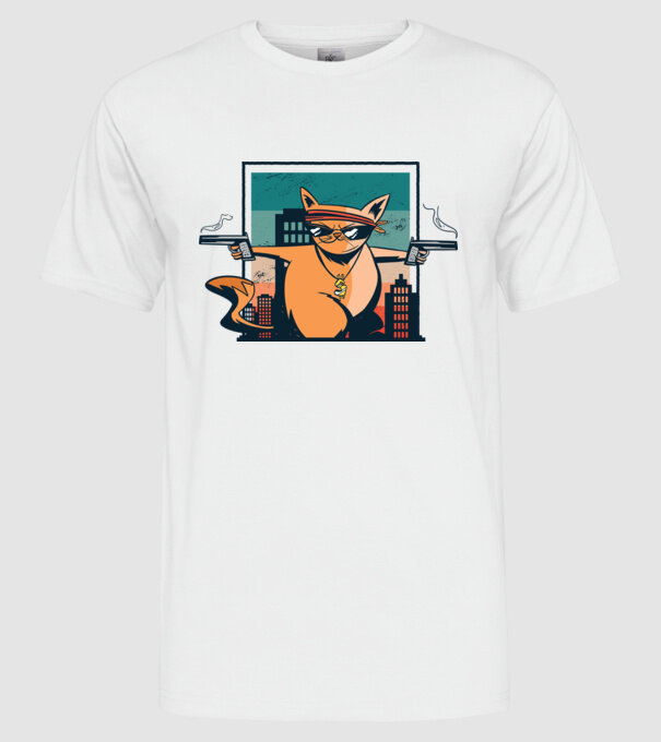 Pisică Gangster model alb pe tricou