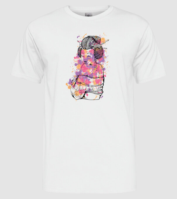 Geisha colorată model alb pe tricou