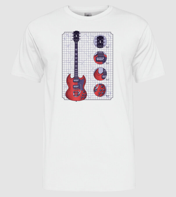 Gibson Chitară desen model alb pe tricou