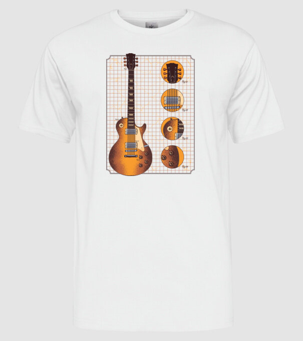 Gibson Chitară desen gold model alb pe tricou