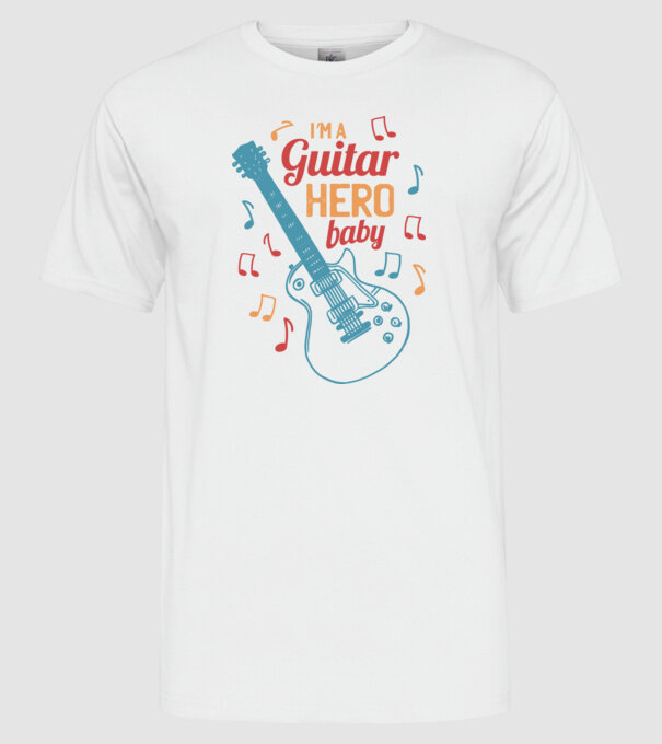 Erou chitarist model alb pe tricou