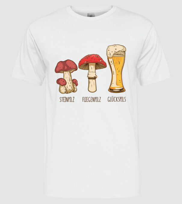 Soiuri de ciuperci model alb pe tricou