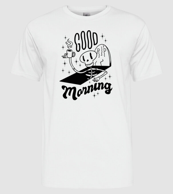 Good Morning Coffee model alb pe tricou