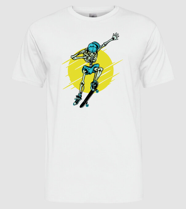 Schelet Skateboarder model alb pe tricou