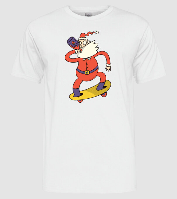 Moș Crăciun Skateboarder model alb pe tricou