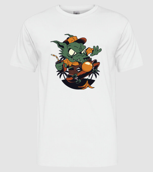 Vârcolac Skateboarder model alb pe tricou