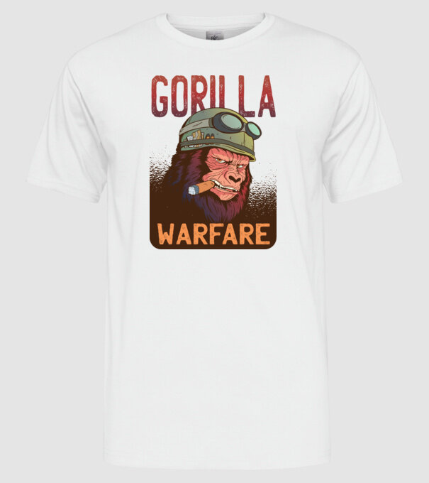 Gorilla Warfare model alb pe tricou