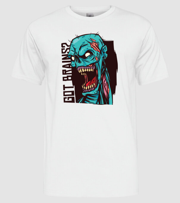 Got Brains? Cap Zombie model alb pe tricou
