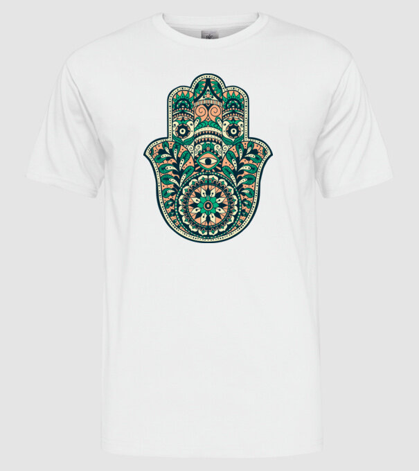 Mână Hamza - Mâna lui Dumnezeu Mandala model alb pe tricou