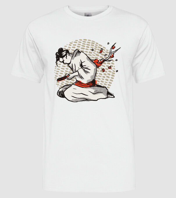 Samurai Harakiri model alb pe tricou