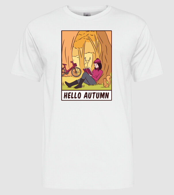 Hello Toamnă model alb pe tricou