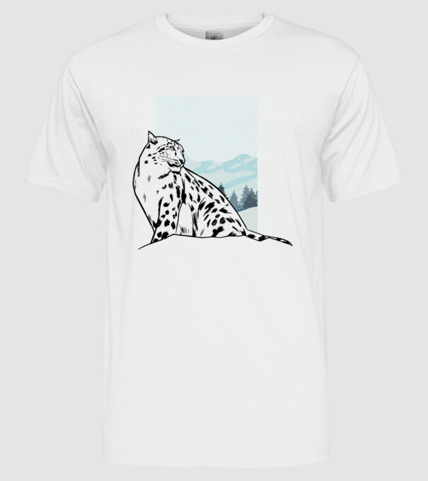 Leopard de zăpadă pisică mare model alb pe tricou