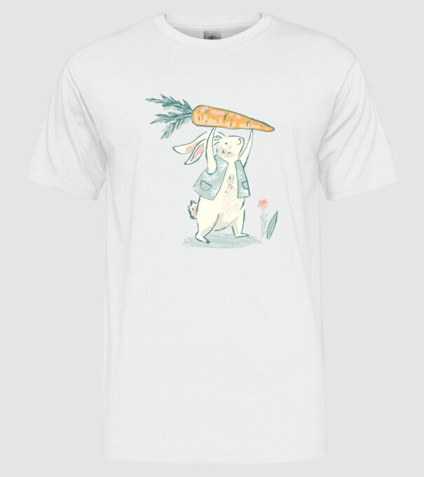 Iepuraș de Paște cu morcov model alb pe tricou