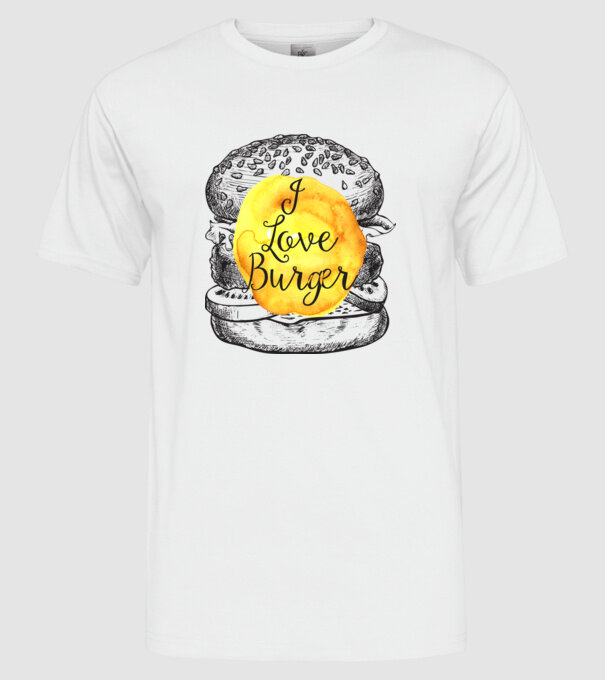 I love burger model alb pe tricou