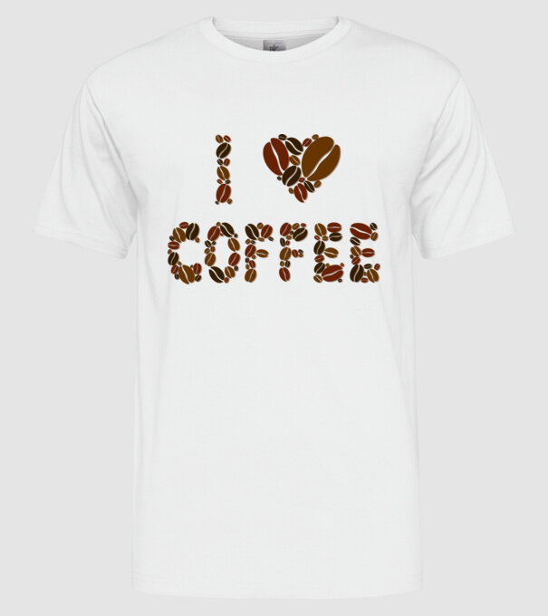 I Love Coffee model alb pe tricou