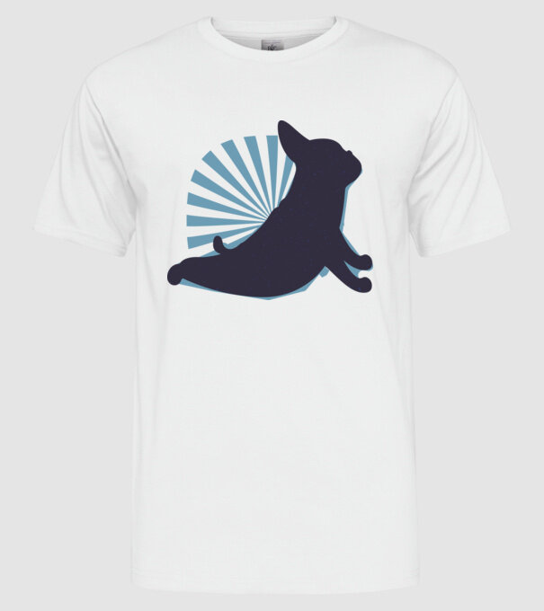 Mops Yoga model alb pe tricou