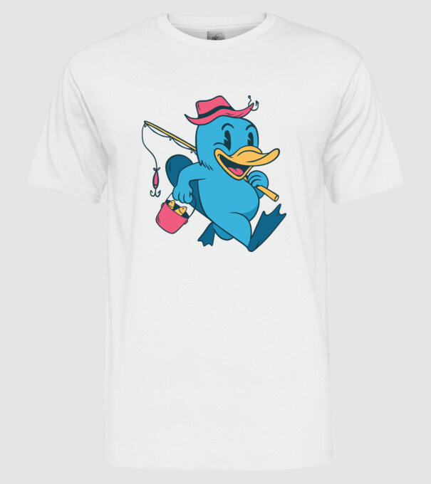 Pescar ornitorinc model alb pe tricou