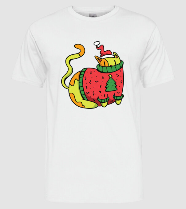 Pisică de Crăciun model alb pe tricou