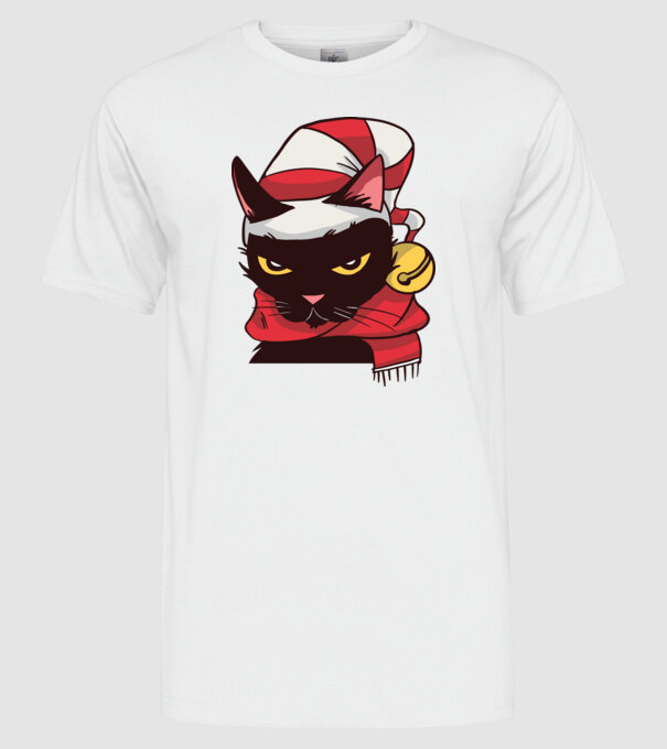 Pisică de Crăciun model alb pe tricou
