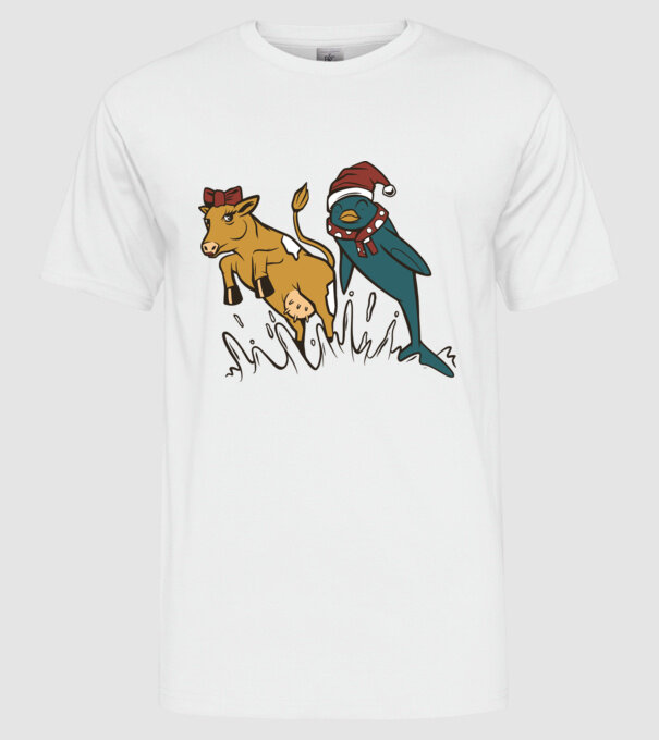 Delfin și Vacă de Crăciun model alb pe tricou