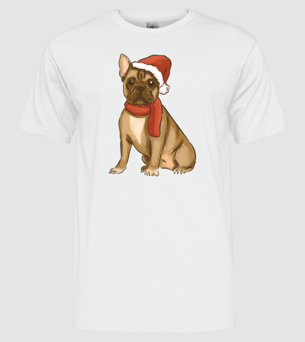Bulldog francez de Crăciun model alb pe tricou