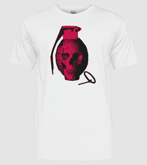 Grenadă de mână Craniu model alb pe tricou