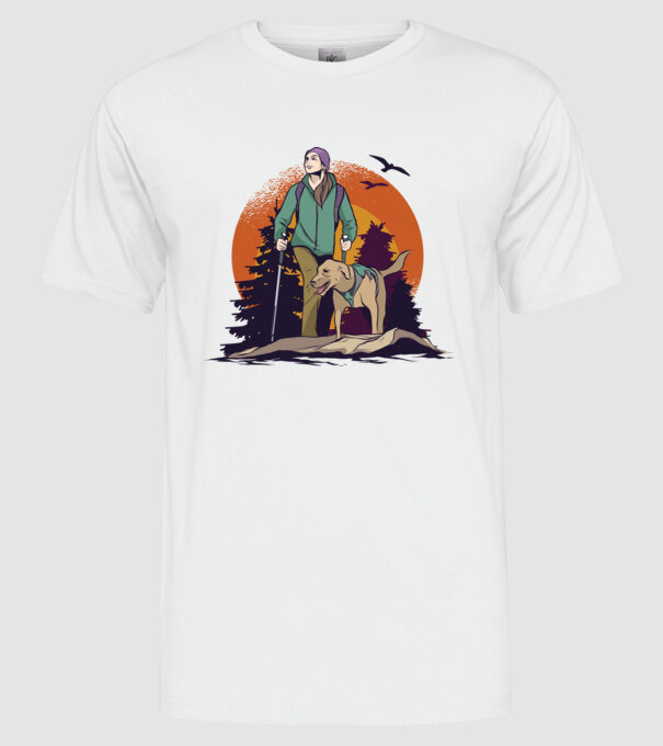 Excursie cu câine model alb pe tricou