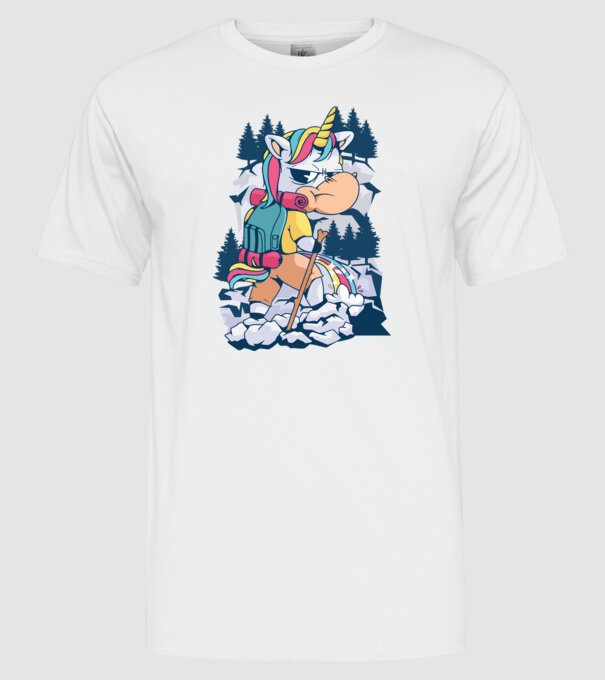 Unicorn excursionist pipi model alb pe tricou