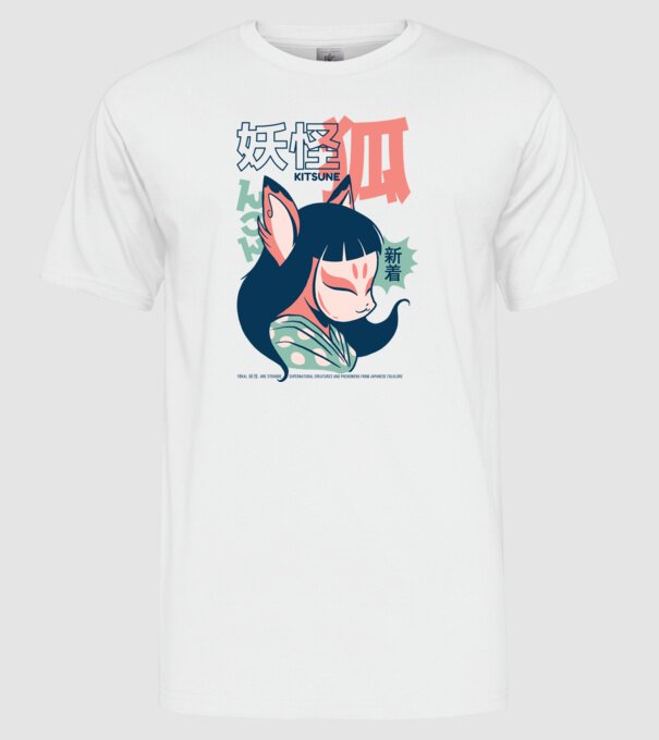 Kitsune Yokai Anime model alb pe tricou