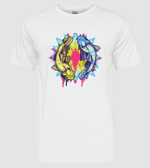 Crap Koi Colorat model alb pe tricou