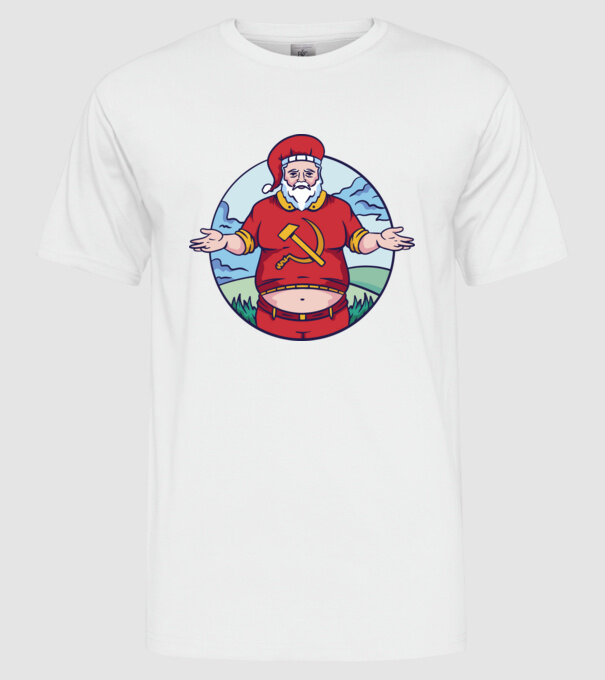 Moș Crăciun comunist model alb pe tricou