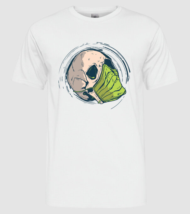 Craniu cu mască model alb pe tricou