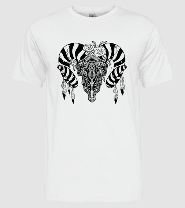 Craniu Tribal model alb pe tricou