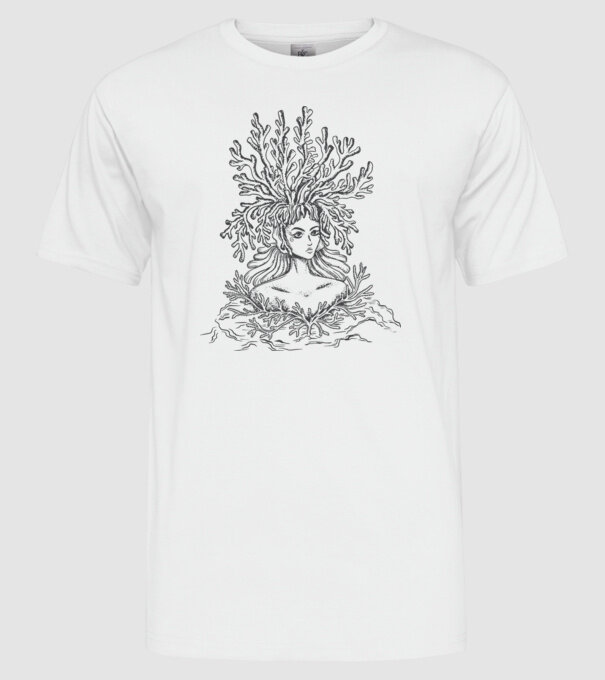 Cap de femeie Coral model alb pe tricou